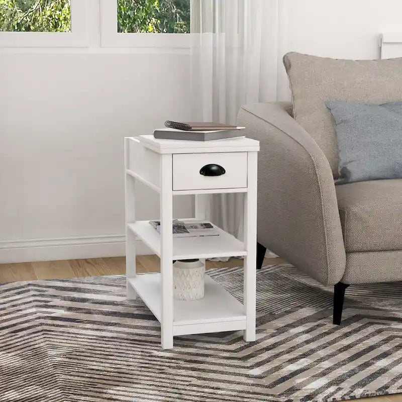 Narrow Side Table with Drawers and Flip-open Storage - 11.81 x 23.62 x 23.62