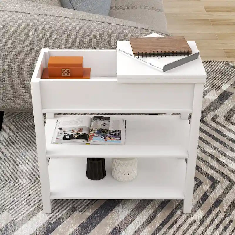 Narrow Side Table with Drawers and Flip-open Storage - 11.81 x 23.62 x 23.62