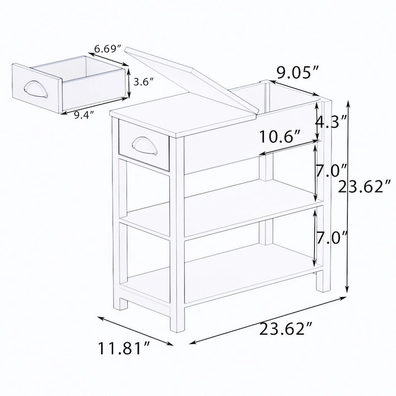 Narrow Side Table with Drawers and Flip-open Storage - 11.81 x 23.62 x 23.62