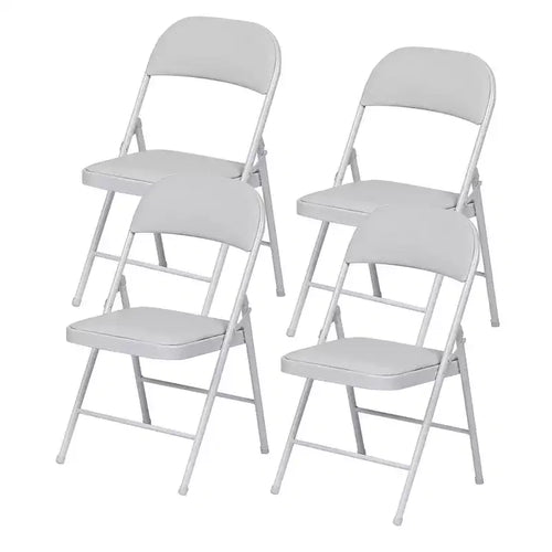 SUGIFT 4 Pack Folding Chairs with Padded Seats, Metal Frame with Pu Leather Seat & Back, Capacity 350 lbs, White