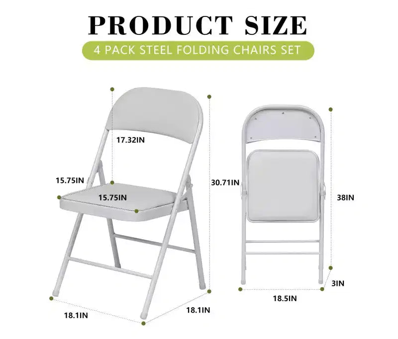 Confezione da 4 sedie pieghevoli con seduta imbottita, struttura in metallo con seduta e schienale in similpelle PU, portata 158 kg, bianco