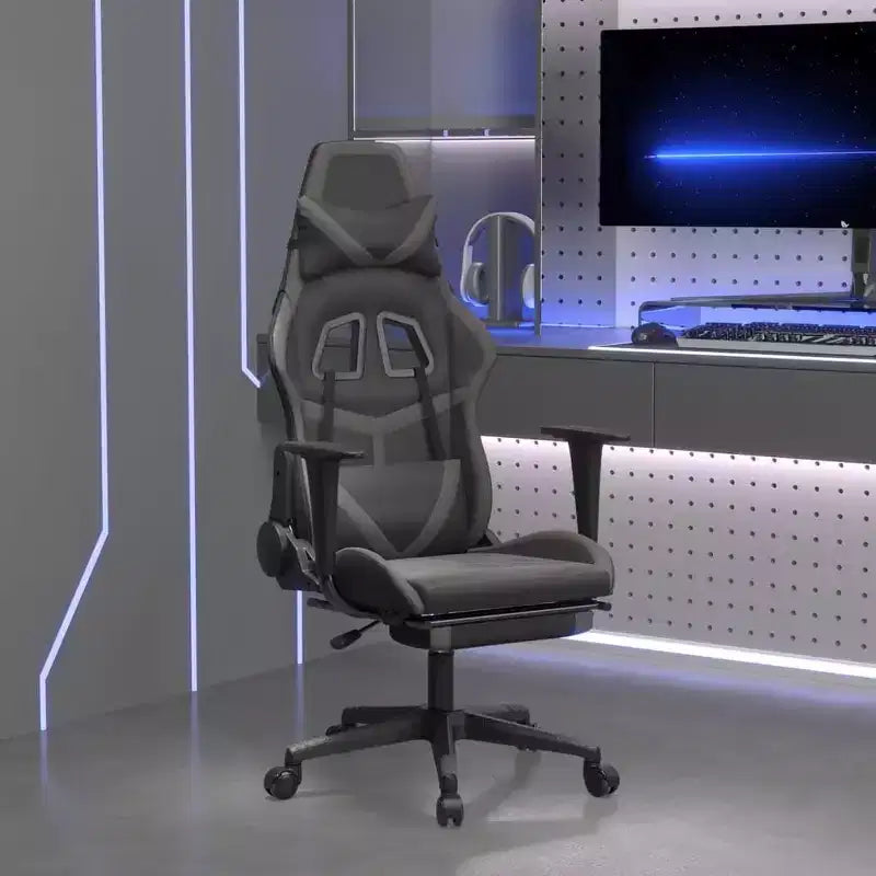 vidaXL Sedia da Gaming Massaggiante con Poggiapiedi, Nero e Grigio, Similpelle