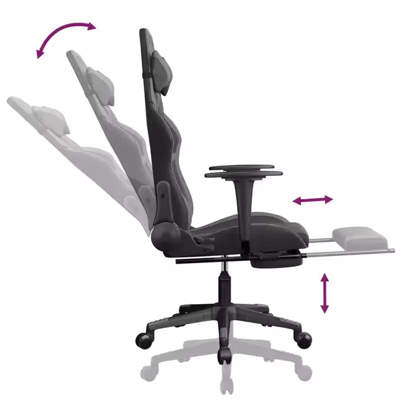 vidaXL Sedia da Gaming Massaggiante con Poggiapiedi, Nero e Grigio, Similpelle
