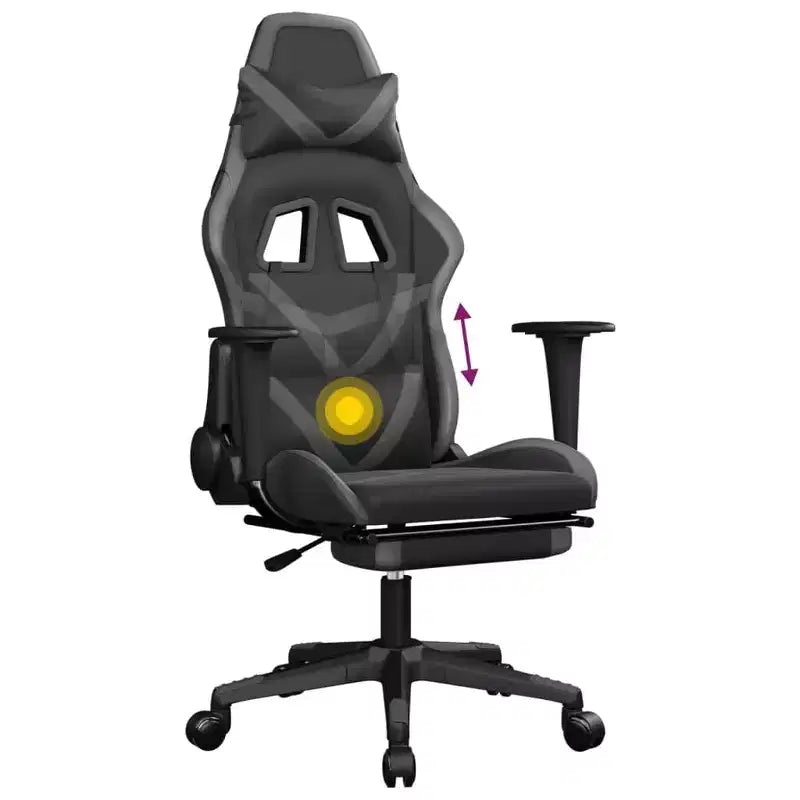 vidaXL Sedia da Gaming Massaggiante con Poggiapiedi, Nero e Grigio, Similpelle