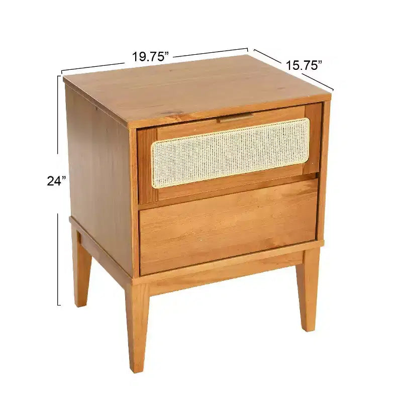 Comodino in legno massello Crawford con 2 cassetti portaoggetti