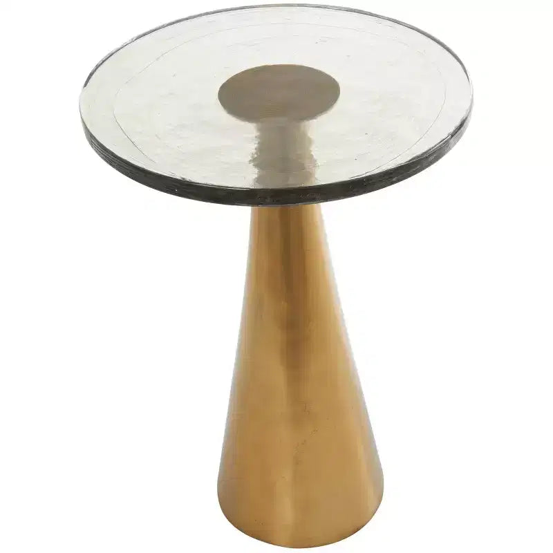 Tavolino d'appoggio con cono geometrico in alluminio e piano in vetro testurizzato 24 pollici