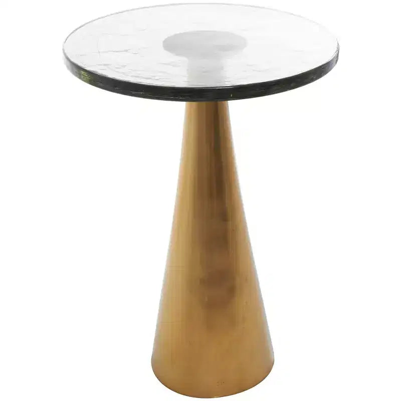Tavolino d'appoggio con cono geometrico in alluminio e piano in vetro testurizzato 24 pollici