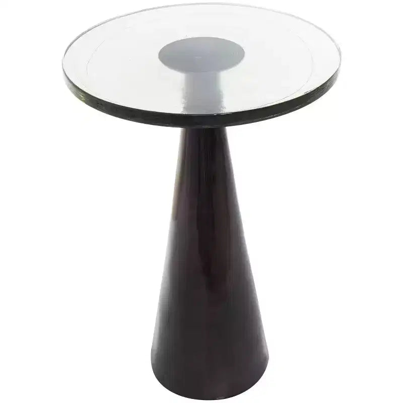 Tavolino d'appoggio con cono geometrico in alluminio e piano in vetro testurizzato 24 pollici