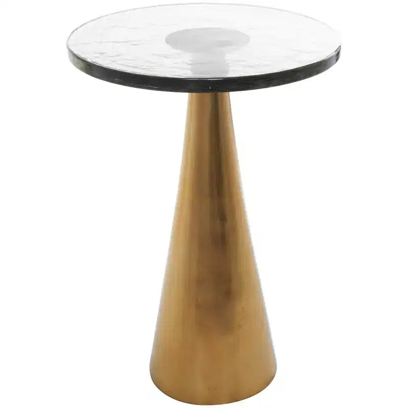 Tavolino d'appoggio con cono geometrico in alluminio e piano in vetro testurizzato 24 pollici