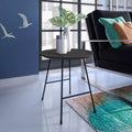 LeisureMod Rossmore Round Wood Veneer Side Table - Black Steel Frame