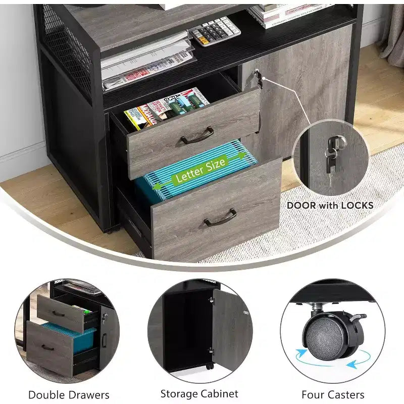 Scrivania a L da 55 pollici con cassettiera, scrivania direzionale per computer per ufficio a casa