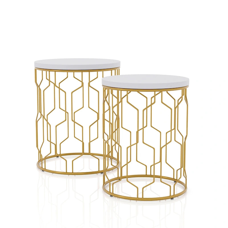 Set di 2 tavolini rotondi sovrapponibili in acciaio da 16 pollici Quarn Modern di Furniture of America