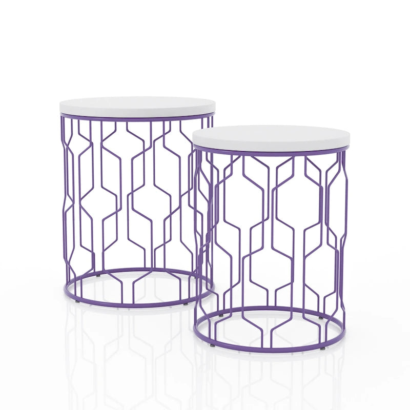 Set di 2 tavolini rotondi sovrapponibili in acciaio da 16 pollici Quarn Modern di Furniture of America