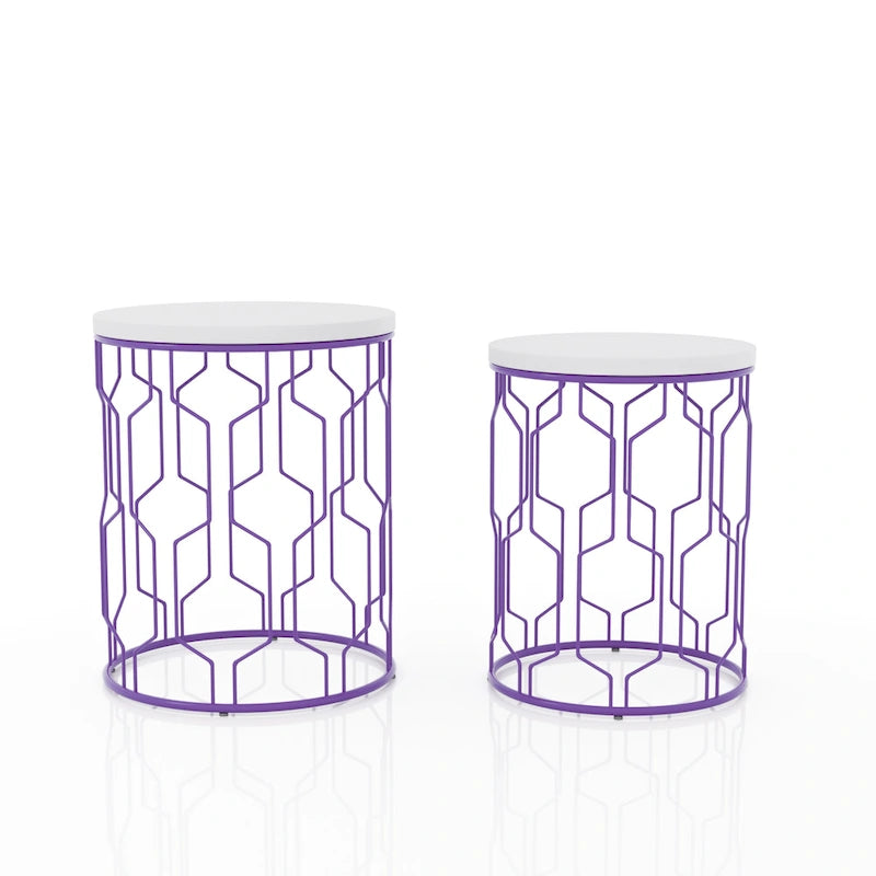 Set di 2 tavolini rotondi sovrapponibili in acciaio da 16 pollici Quarn Modern di Furniture of America