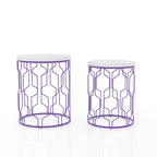 Set di 2 tavolini rotondi sovrapponibili in acciaio da 16 pollici Quarn Modern di Furniture of America