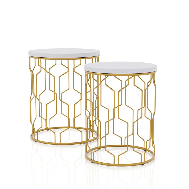 Set di 2 tavolini rotondi sovrapponibili in acciaio da 16 pollici Quarn Modern di Furniture of America