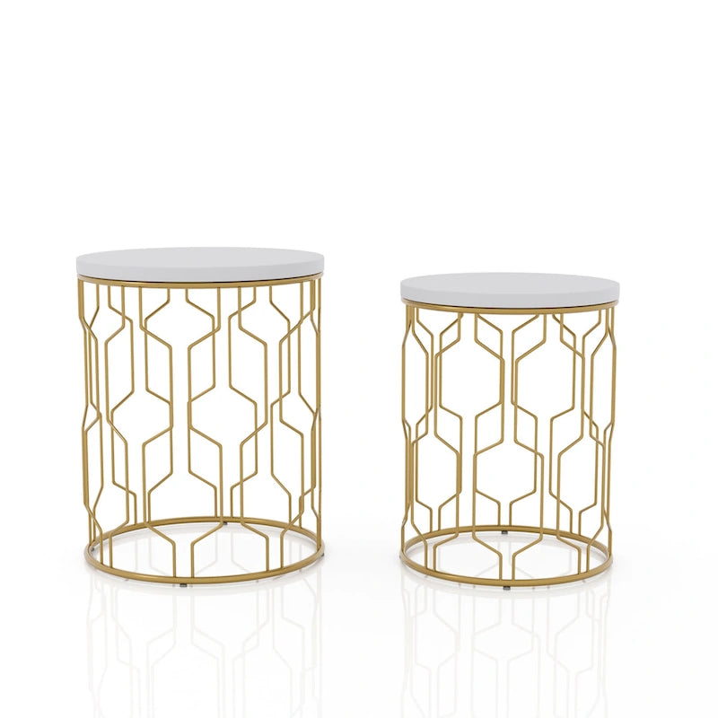 Set di 2 tavolini rotondi sovrapponibili in acciaio da 16 pollici Quarn Modern di Furniture of America