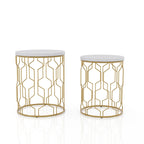 Set di 2 tavolini rotondi sovrapponibili in acciaio da 16 pollici Quarn Modern di Furniture of America