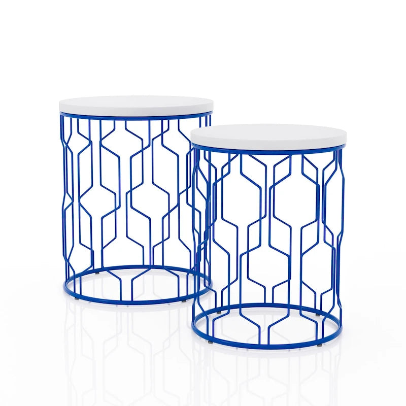 Set di 2 tavolini rotondi sovrapponibili in acciaio da 16 pollici Quarn Modern di Furniture of America