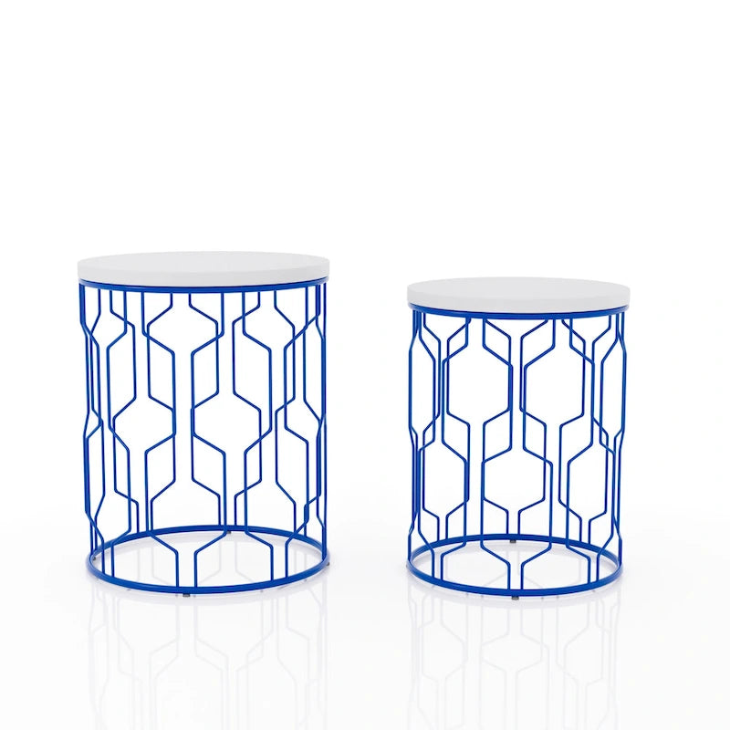 Set di 2 tavolini rotondi sovrapponibili in acciaio da 16 pollici Quarn Modern di Furniture of America