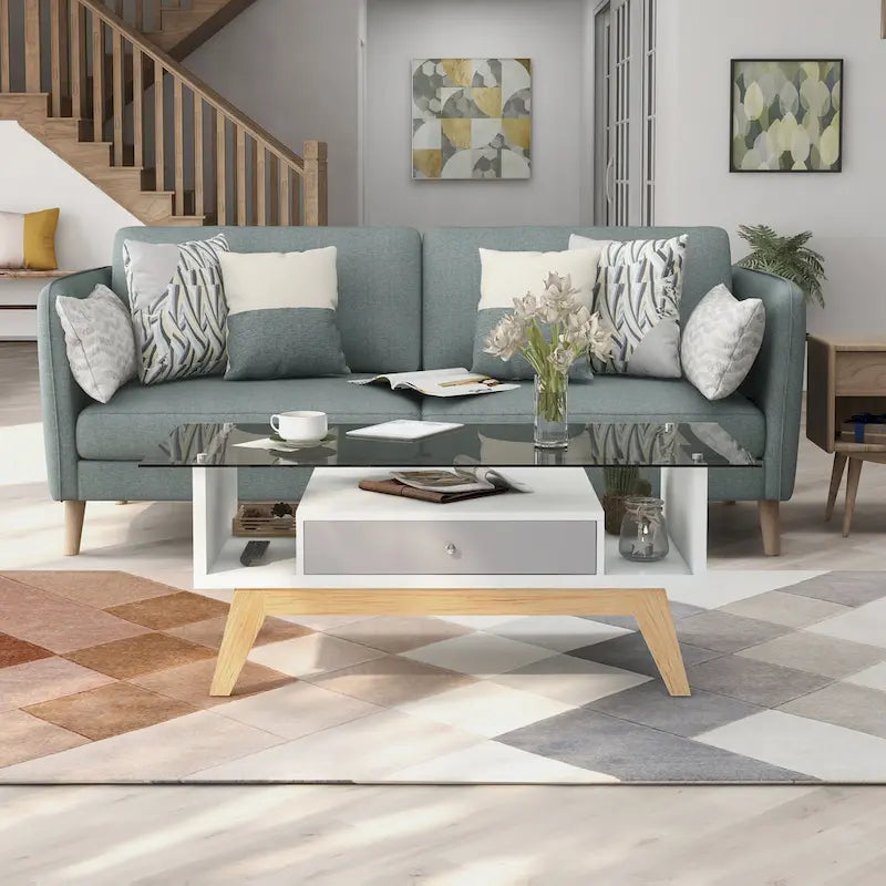 Tevi Modern 47-inch Glass Top 1-Shelf Coffee Table by Furniture of America