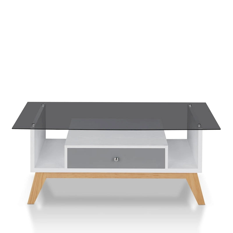 Tevi Modern 47-inch Glass Top 1-Shelf Coffee Table by Furniture of America