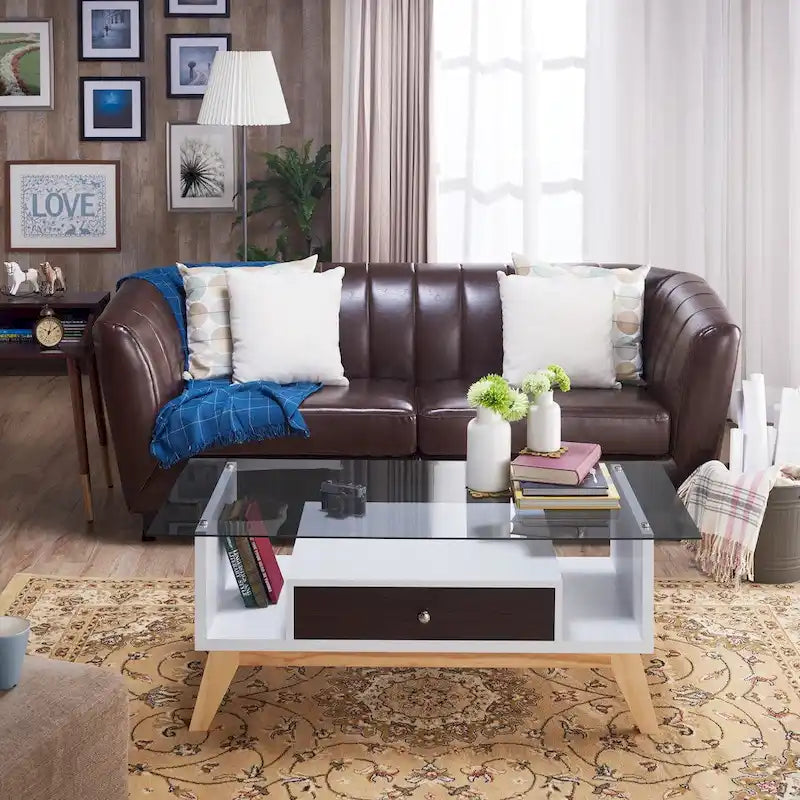 Tevi Modern 47-inch Glass Top 1-Shelf Coffee Table by Furniture of America