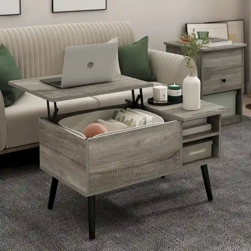 Tavolino da caffè Furinno Jensen con piano sollevabile e gambe in legno