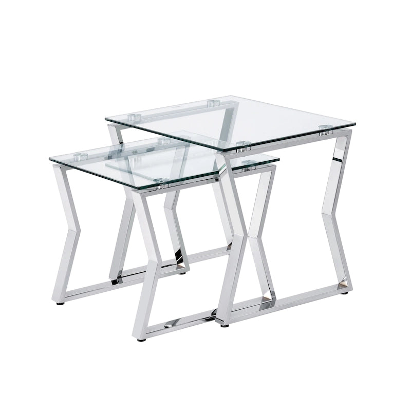Morfell Contemporary 20-inch Glass Top 2-Piece Nesting Tables Set by Furniture of America