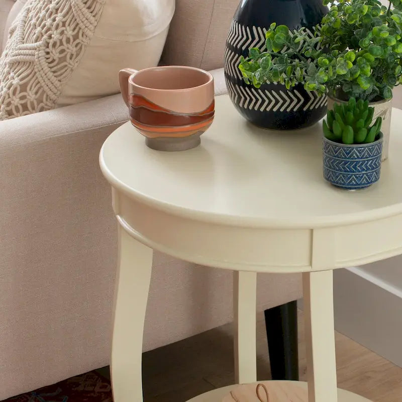 Table ronde Pénélope blanche avec étagère