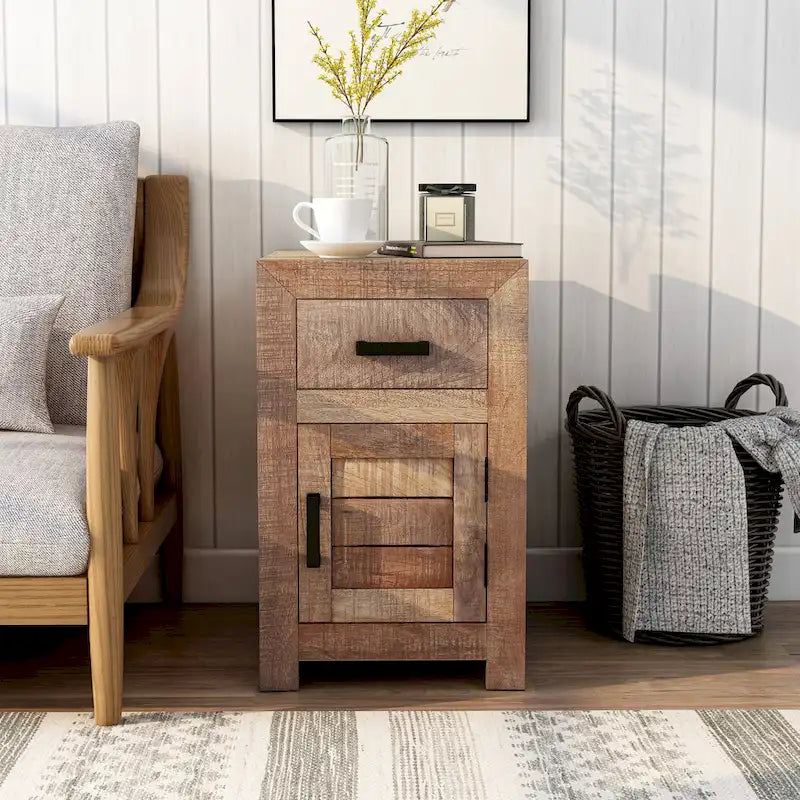 Tavolino Anaisha Rustico in Legno Massello Tonalità Calda Naturale 58 cm con Contenitore di Furniture of America