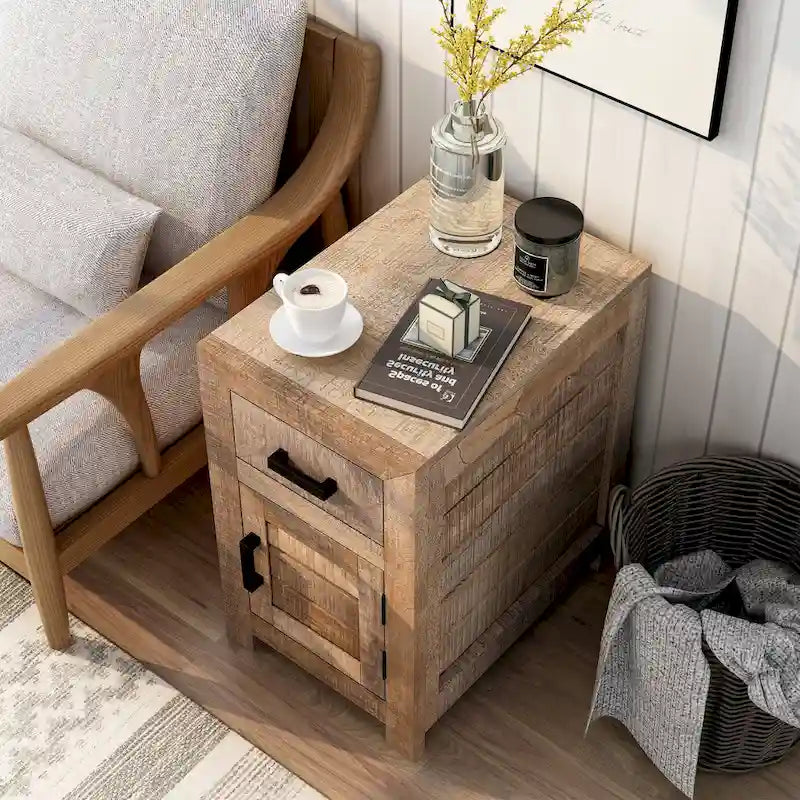Tavolino Anaisha Rustico in Legno Massello Tonalità Calda Naturale 58 cm con Contenitore di Furniture of America