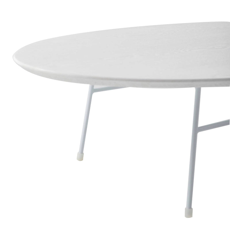 Tavolino da caffè Rossmore moderno ovale con struttura in acciaio verniciato a polvere bianco per casa, ufficio, soggiorno, camera da letto