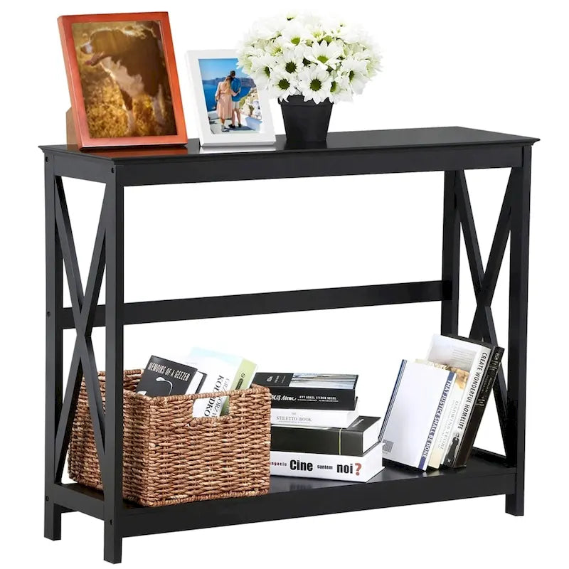 Yaheetech 2-Tier X-Design Console Table Console Tables for Entryway