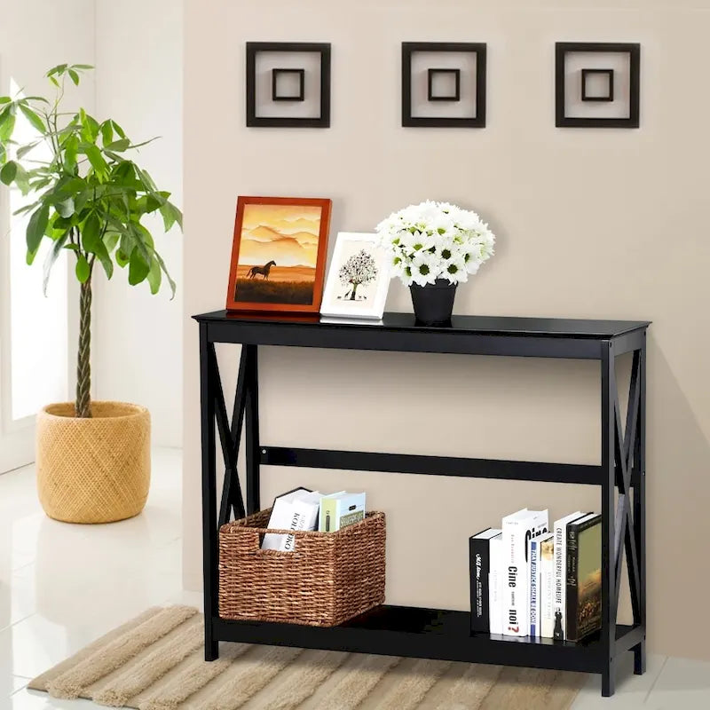 Yaheetech 2-Tier X-Design Console Table Console Tables for Entryway