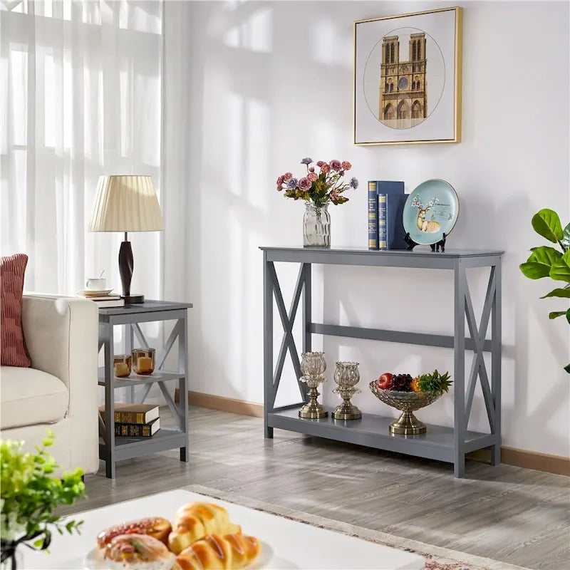 Yaheetech 2-Tier X-Design Console Table Console Tables for Entryway