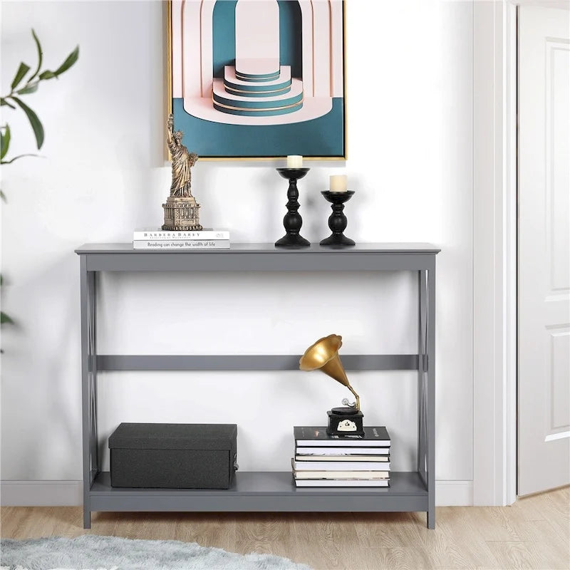 Yaheetech 2-Tier X-Design Console Table Console Tables for Entryway