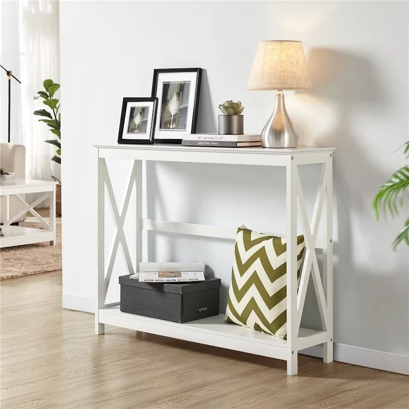 Yaheetech 2-Tier X-Design Console Table Console Tables for Entryway