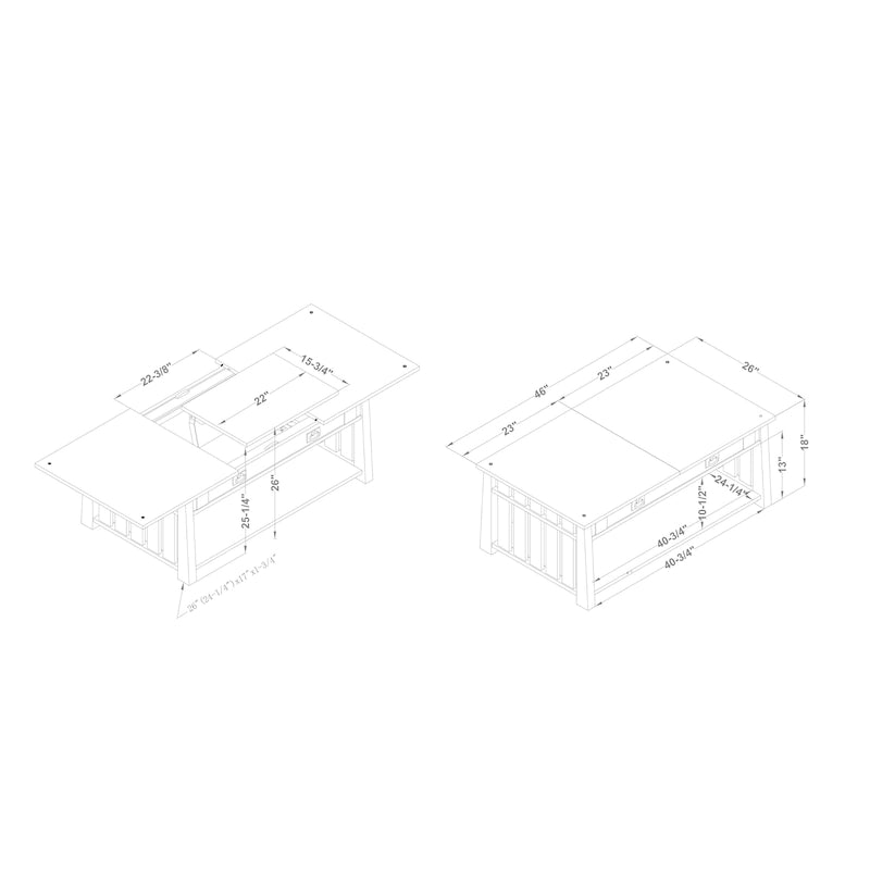 Tavolino da caffè con ripiano sollevabile in legno DH BASIC Mission da 46 pollici