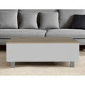 Tavolino da caffè rettangolare con piano sollevabile, cassetto e ripiano in legno ingegnerizzato bianco e rovere chiaro 21,4 H x 31,5 L x 21,4 P