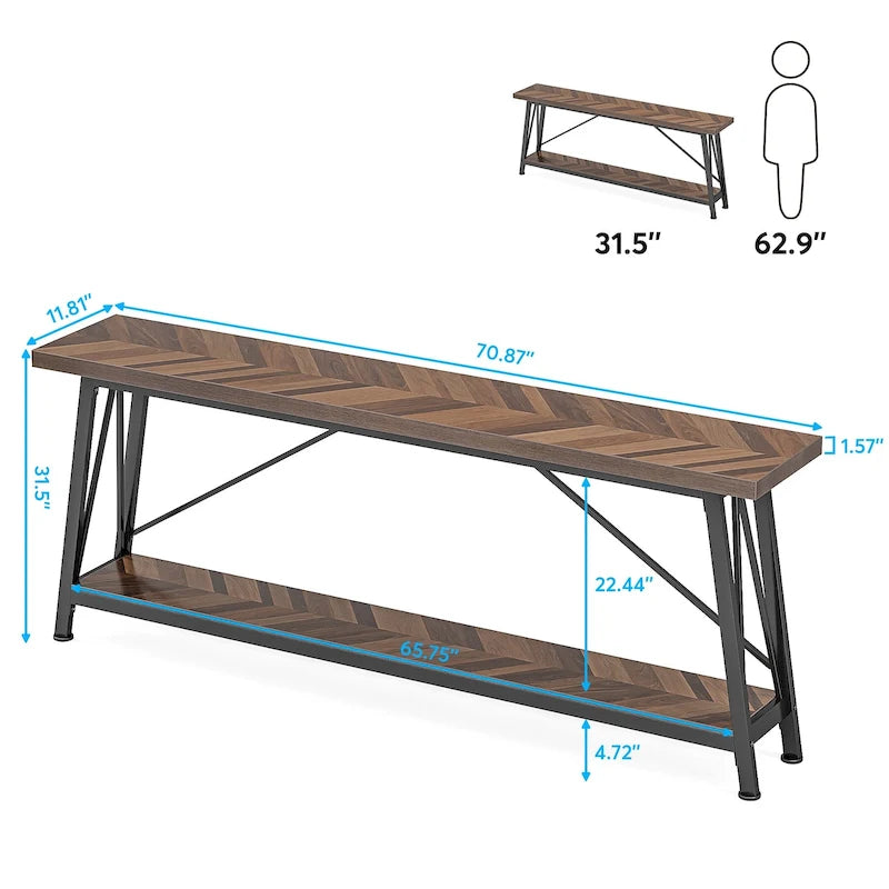 Console/Table de Canapé en Bois Extra Longue de 70,9 Pouces pour Entrée