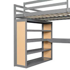 Letto a soppalco in legno per una piazza e mezza/matrimoniale con scala, mensole, cassetto e scrivania