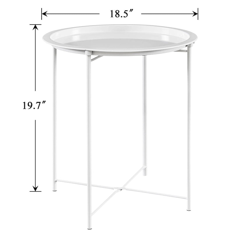 Tavolino da vassoio rotondo pieghevole per TV, piccolo tavolino rotondo in acciaio, nessun assemblaggio richiesto - 47 x 47 x 50 cm