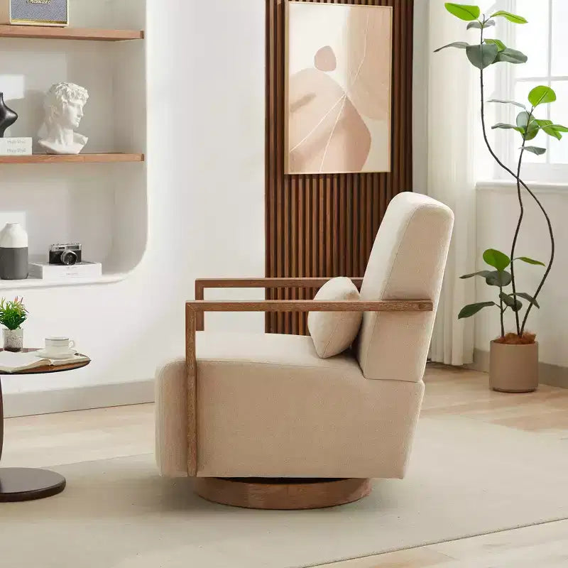 Poltrona accent moderna girevole imbottita da 30.31W con braccioli in legno massello, sedia da lettura lounge a 360 gradi