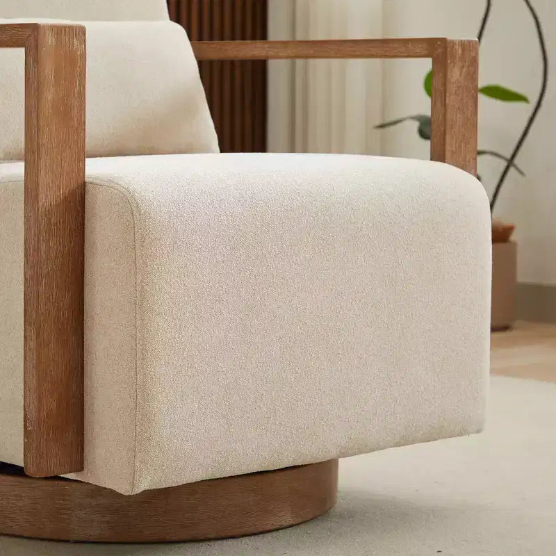 Poltrona accent moderna girevole imbottita da 30.31W con braccioli in legno massello, sedia da lettura lounge a 360 gradi