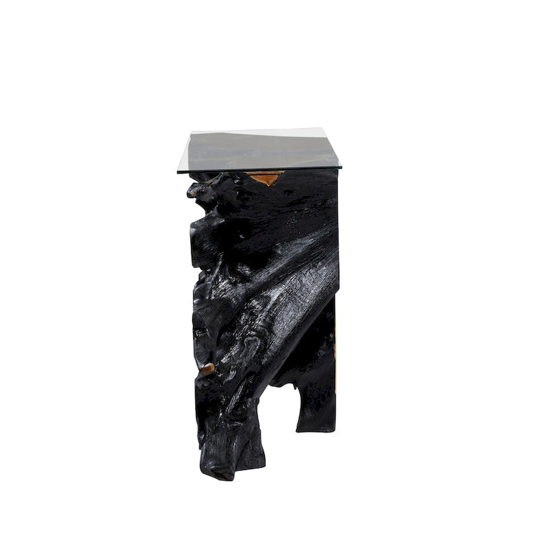 Console in legno di teak con piano in vetro trasparente - Nero - Roche River Decor - 16L x 49P x 32H