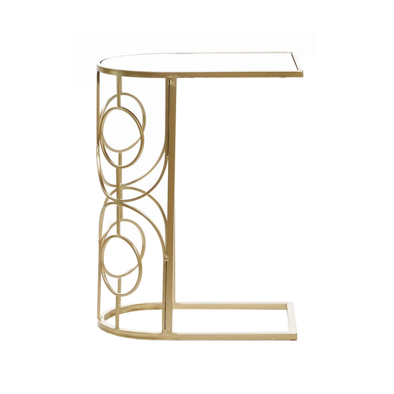 Tavolino d'appoggio geometrico in metallo con piano in vetro a specchio - Oro - Roche River Decor - 19L x 12P x 24A