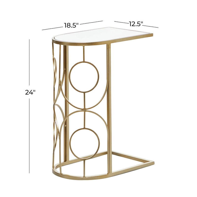 Tavolino d'appoggio geometrico in metallo con piano in vetro a specchio - Oro - Roche River Decor - 19L x 12P x 24A