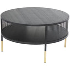 Metal Geometric Open Grid Frame 1 Shelf Accent Table or Coffee Table with Gold Legs Black Roche River Decor