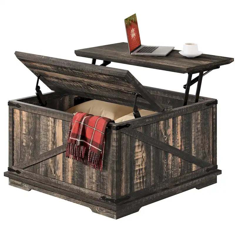 Tavolino quadrato sollevabile Moasis Farmhouse con contenitore